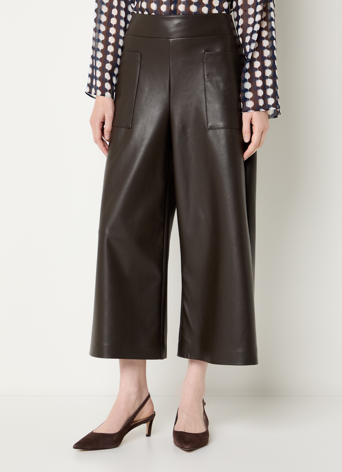 Joseph Ribkoff High waist wide fit palazzo broek van imitatieleer - detail 3 donkerbruin