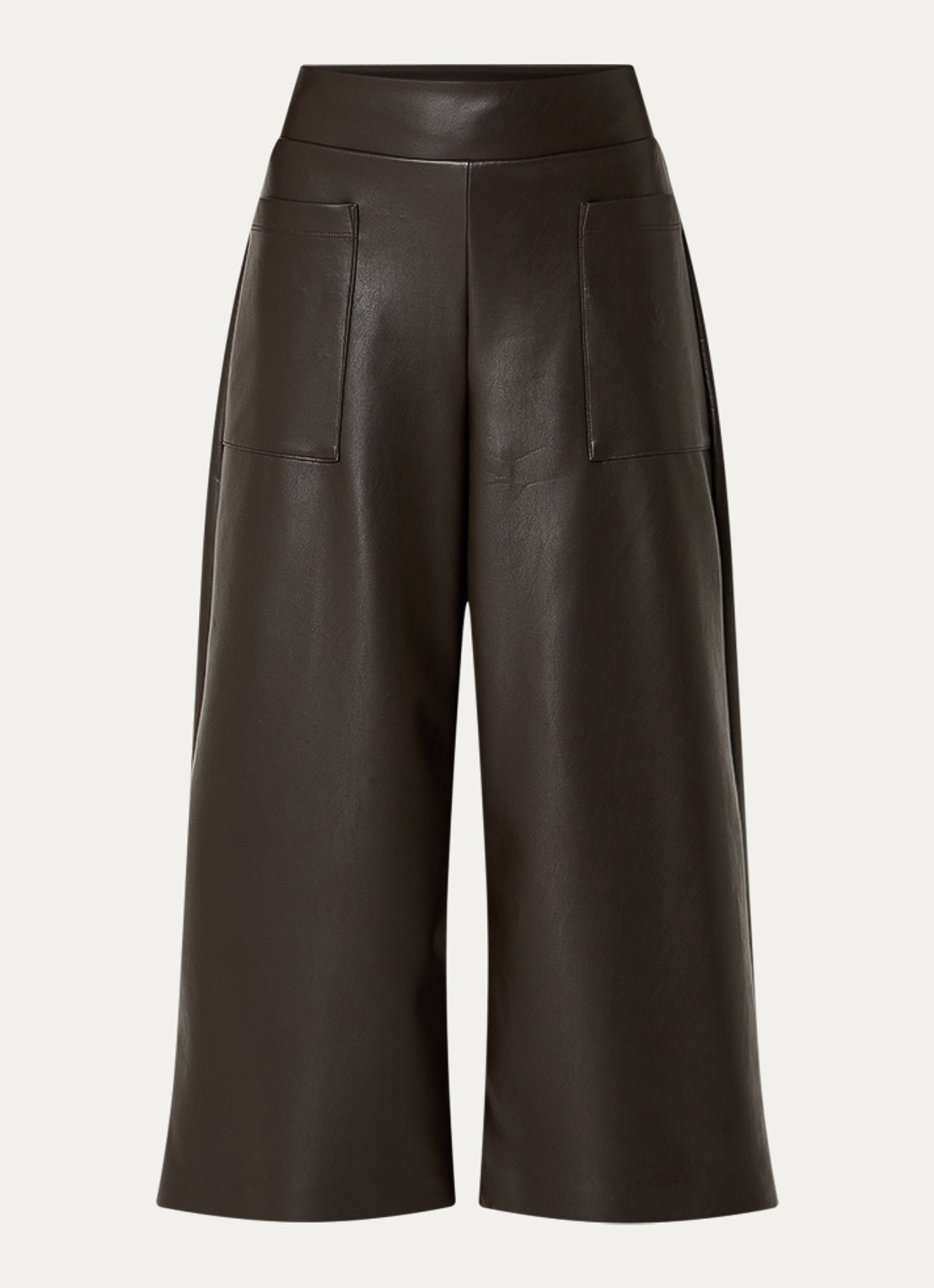 Joseph Ribkoff High waist wide fit palazzo broek van imitatieleer - voorkant donkerbruin