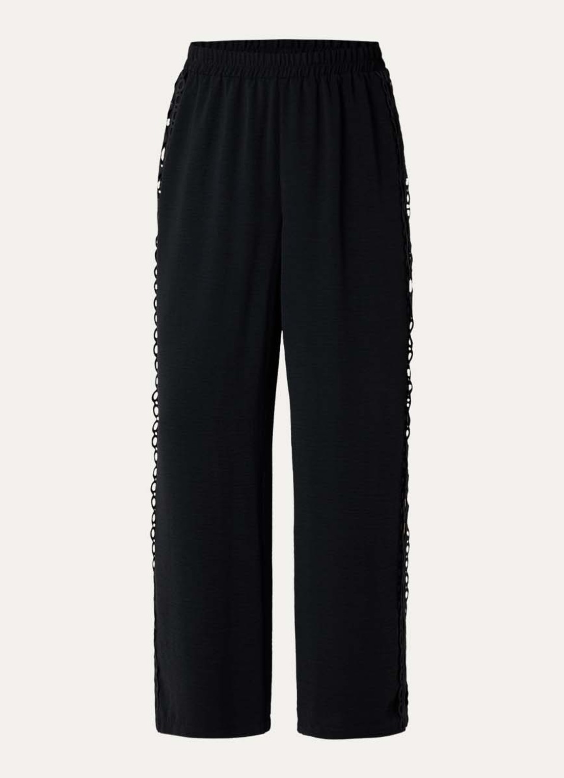 Joseph Ribkoff High waist wide fit pantalon met broderie en opengewerkt detail - voorkant zwart