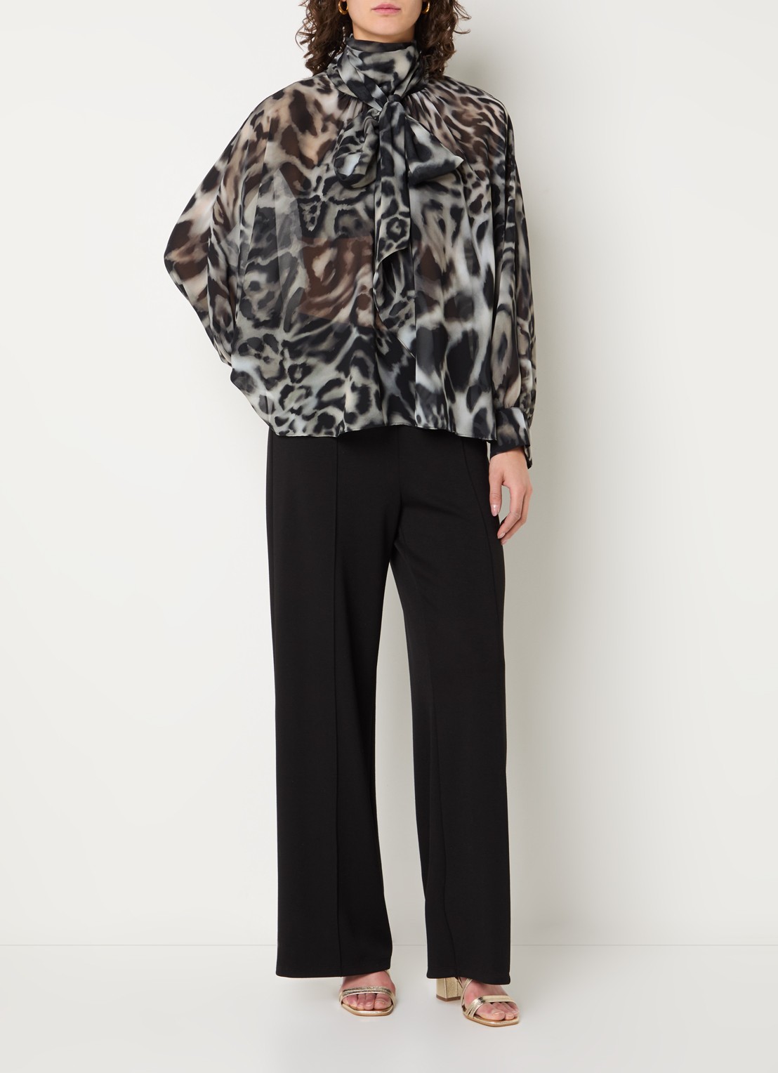 Joseph Ribkoff High waist wide fit pantalon met stretch - voorkant 2 zwart