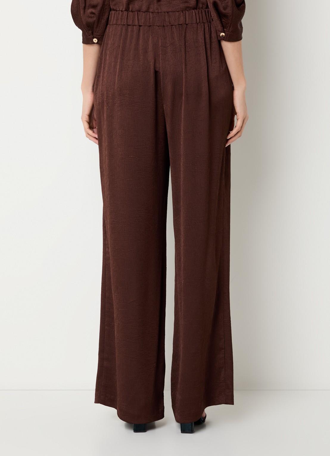 Joseph Ribkoff High waist wide fit pantalon met structuur - achterkant 4 kastanjebruin