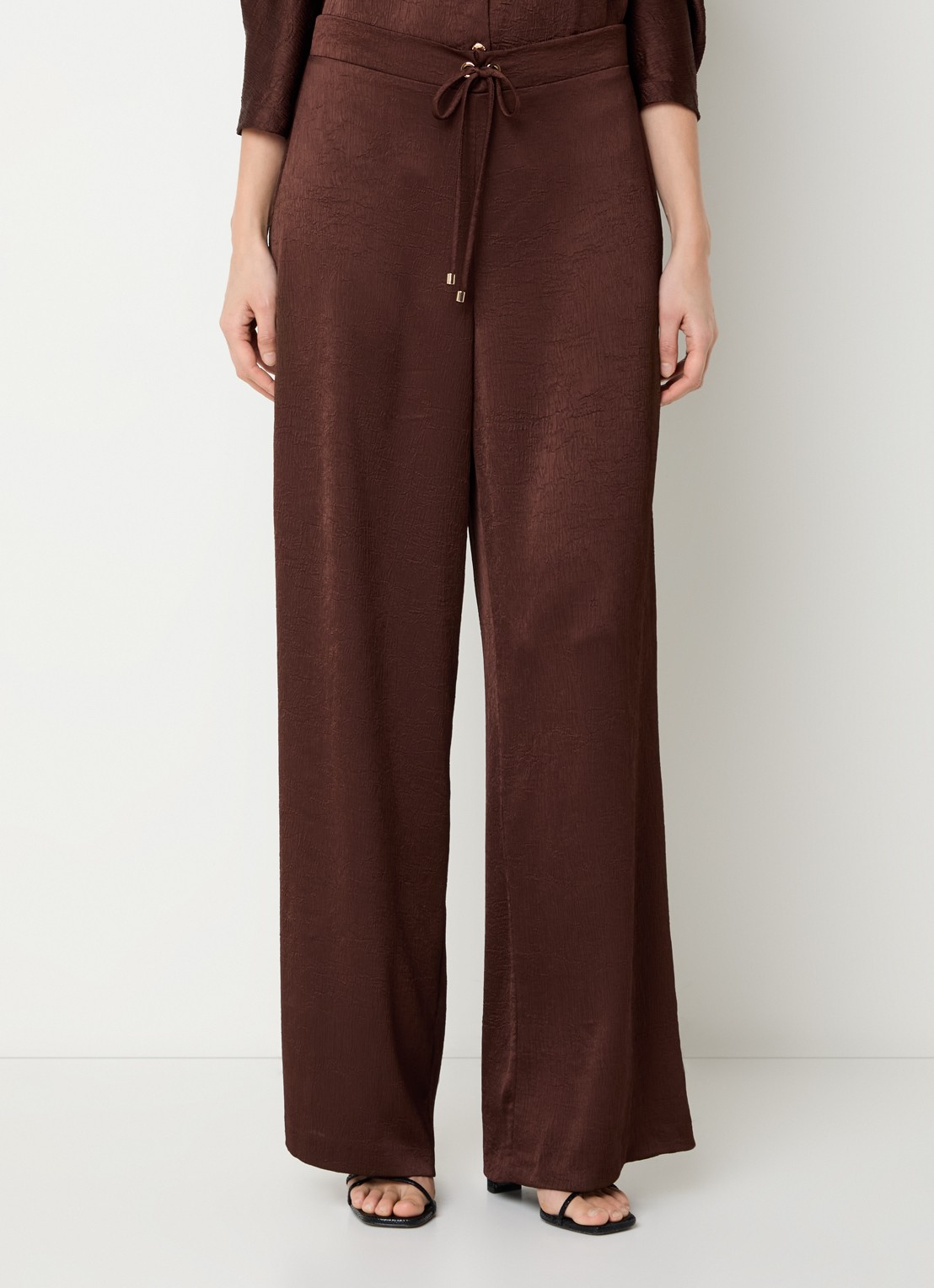 Joseph Ribkoff High waist wide fit pantalon met structuur - detail 3 kastanjebruin