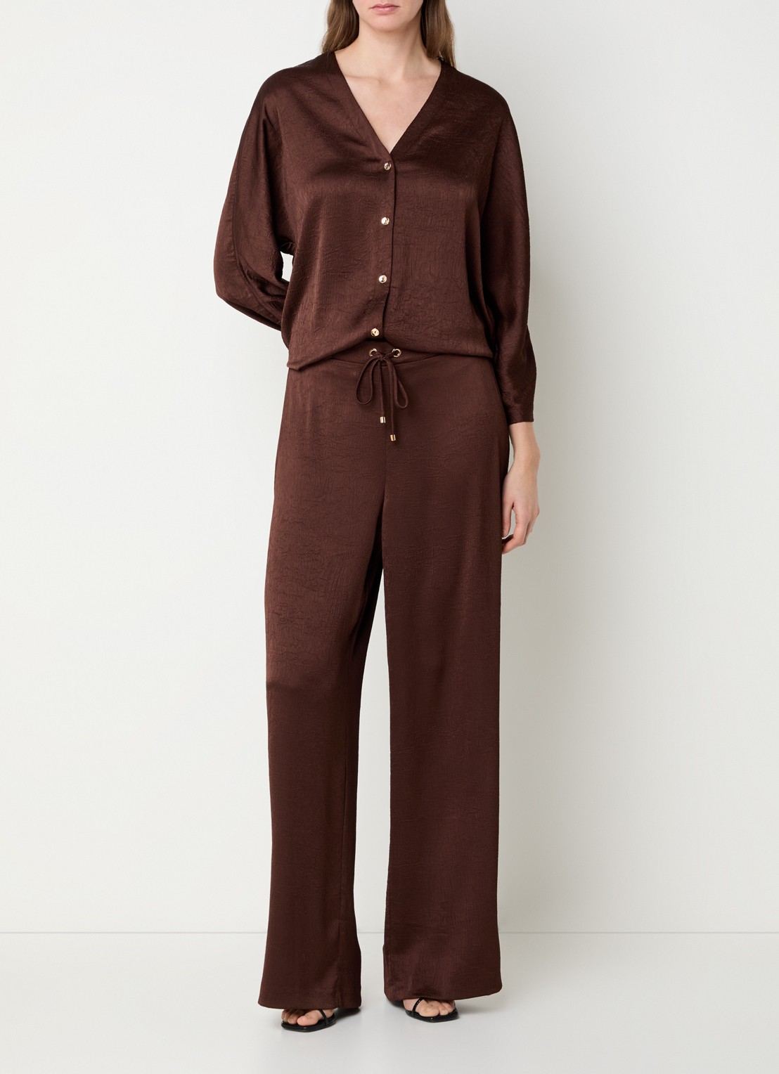 Joseph Ribkoff High waist wide fit pantalon met structuur - voorkant 2 kastanjebruin