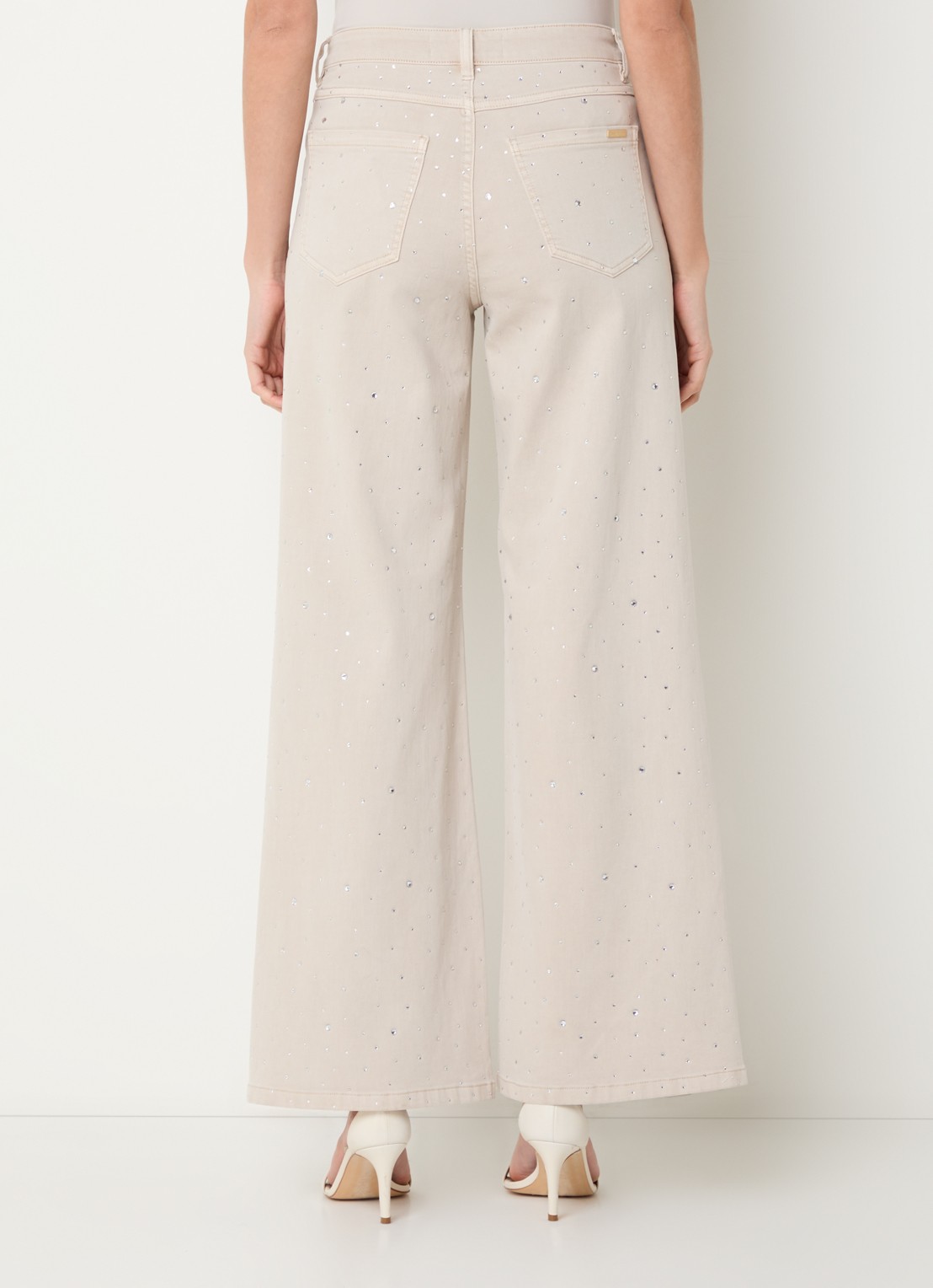 Joseph Ribkoff High waist wide leg jeans met gekleurde wassing en strass - achterkant beige
