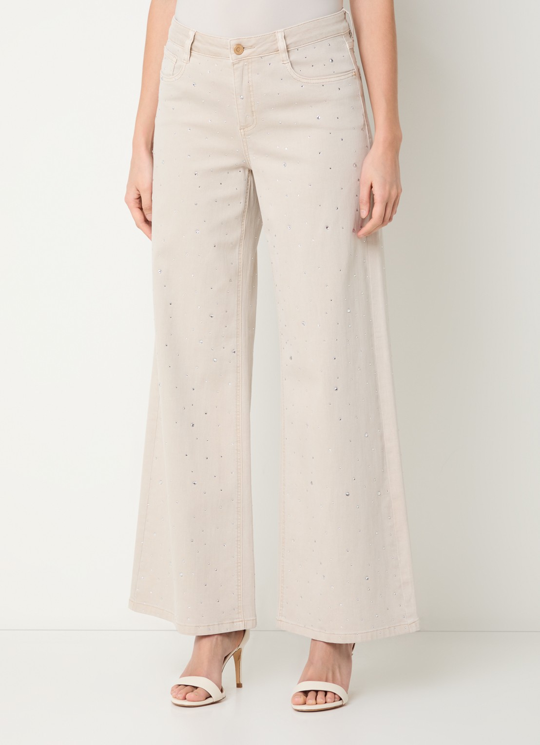 Joseph Ribkoff High waist wide leg jeans met gekleurde wassing en strass - detail 2 beige