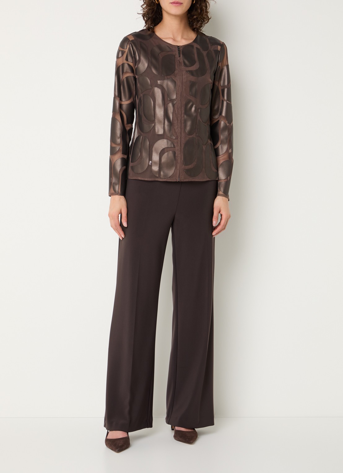 Joseph Ribkoff Jack met leren details - voorkant 2 donkerbruin