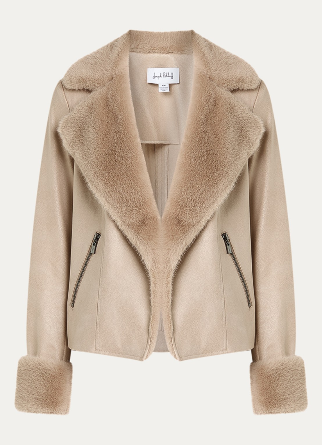 Joseph Ribkoff Jas van imitatiebont met steekzakken - voorkant beige