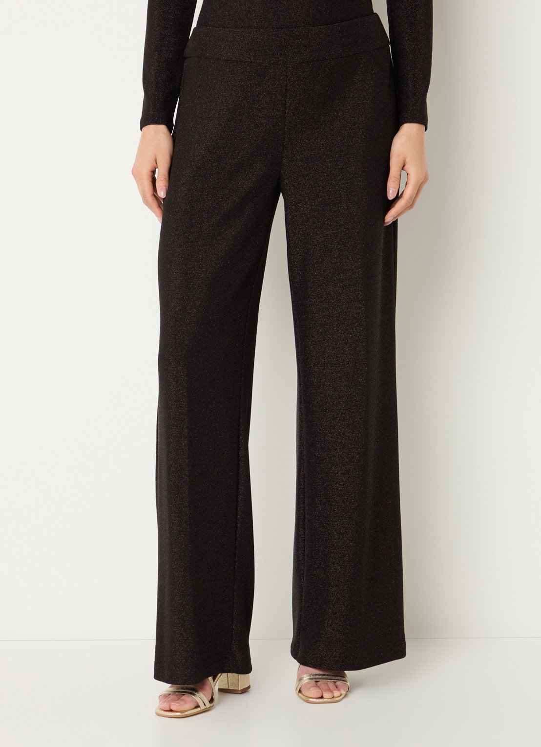 Joseph Ribkoff Low waist loose fit broek met lurex - detail 4 donkerbruin