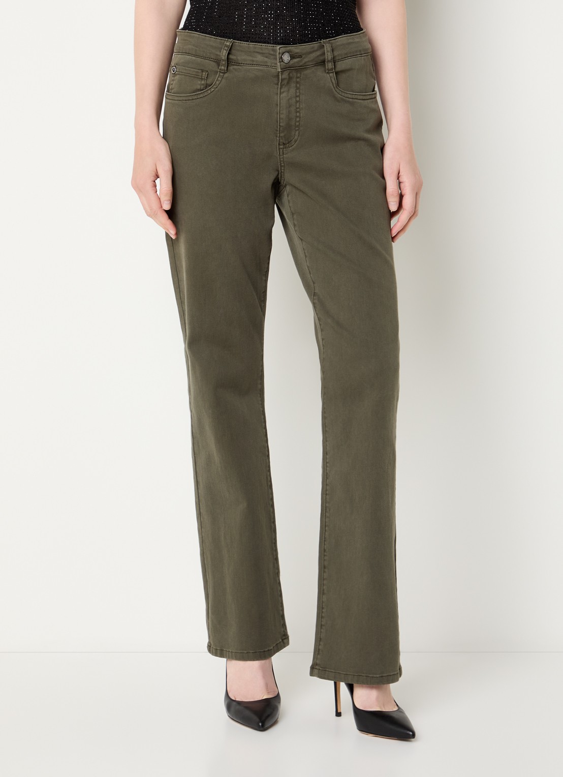 Joseph Ribkoff Low waist skinny fit jeans met gekleurde wassing - detail olijfgroen