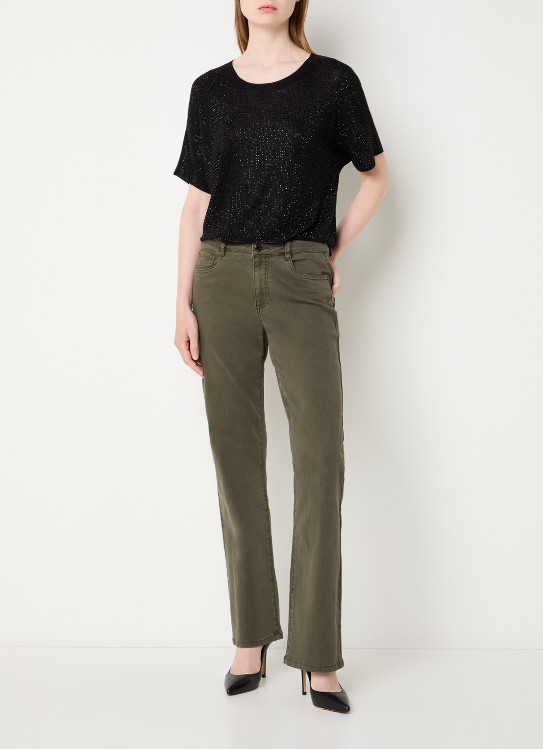 Joseph Ribkoff Low waist skinny fit jeans met gekleurde wassing - voorkant 4 olijfgroen