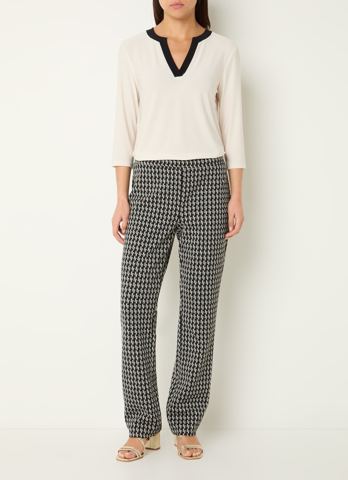 Joseph Ribkoff Low waist tapered fit broek met print - voorkant 2 zwart