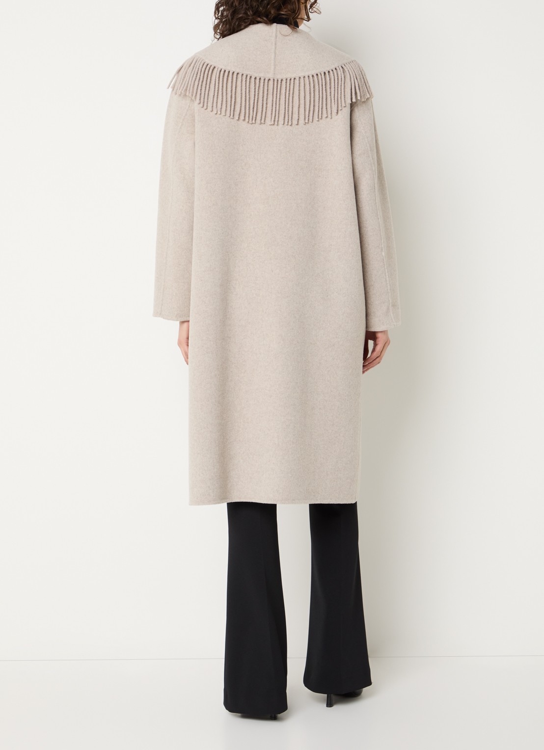 Joseph Ribkoff Mantel in wolblend met franjes - achterkant 2 beige