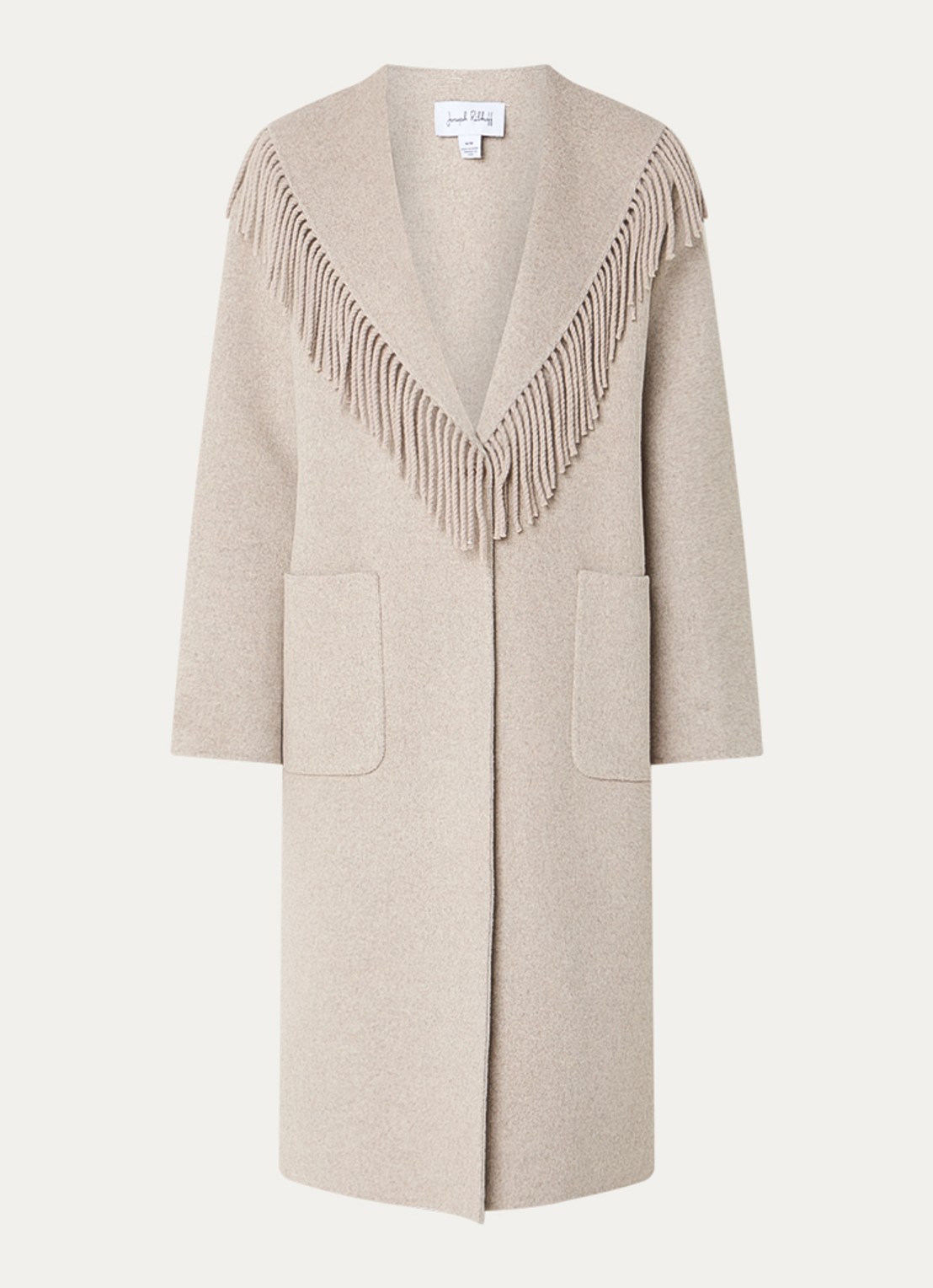 Joseph Ribkoff Mantel in wolblend met franjes - voorkant 3 beige