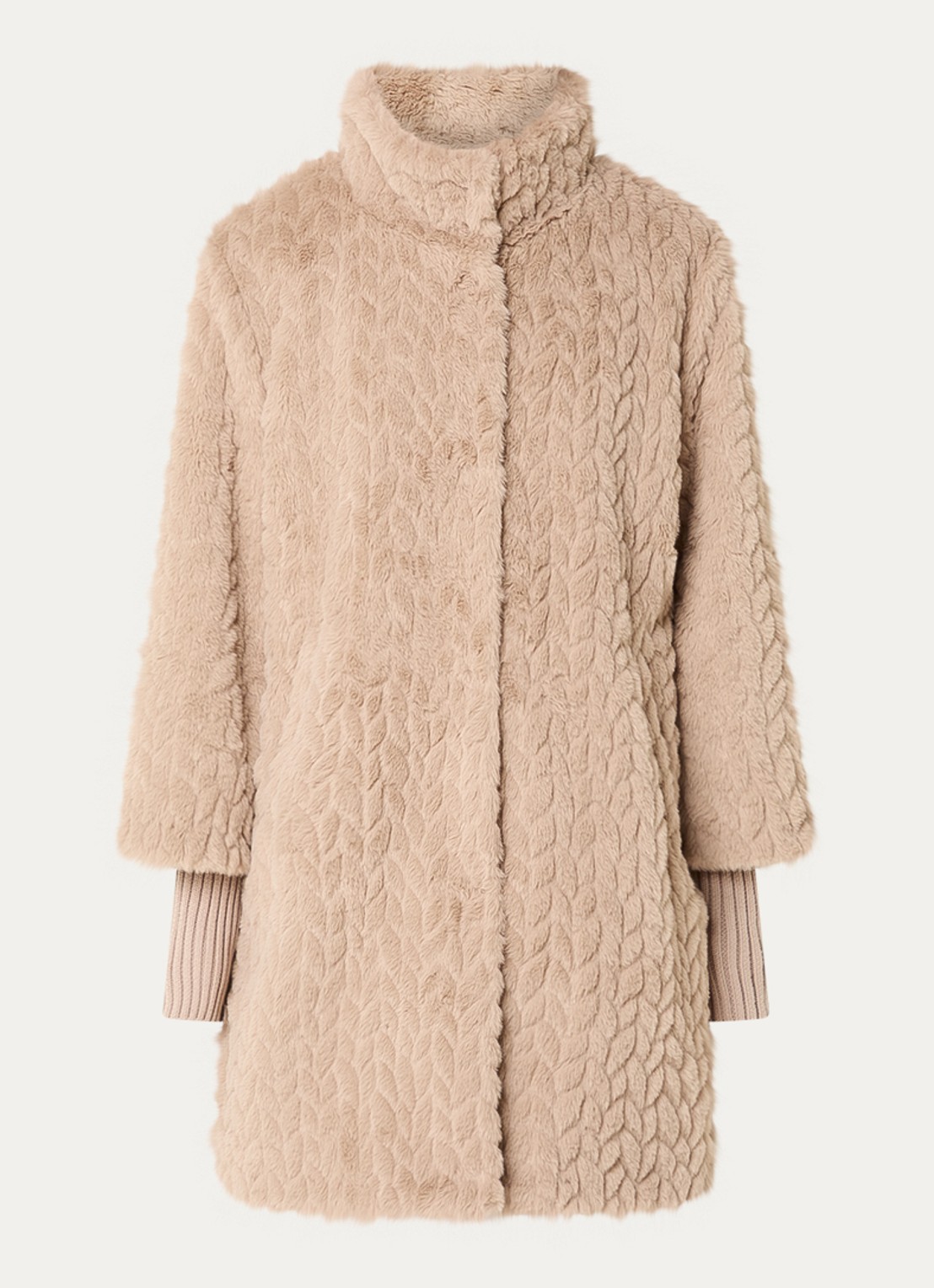 Joseph Ribkoff Mantel van imitatiebont met steekzakken - voorkant 3 beige