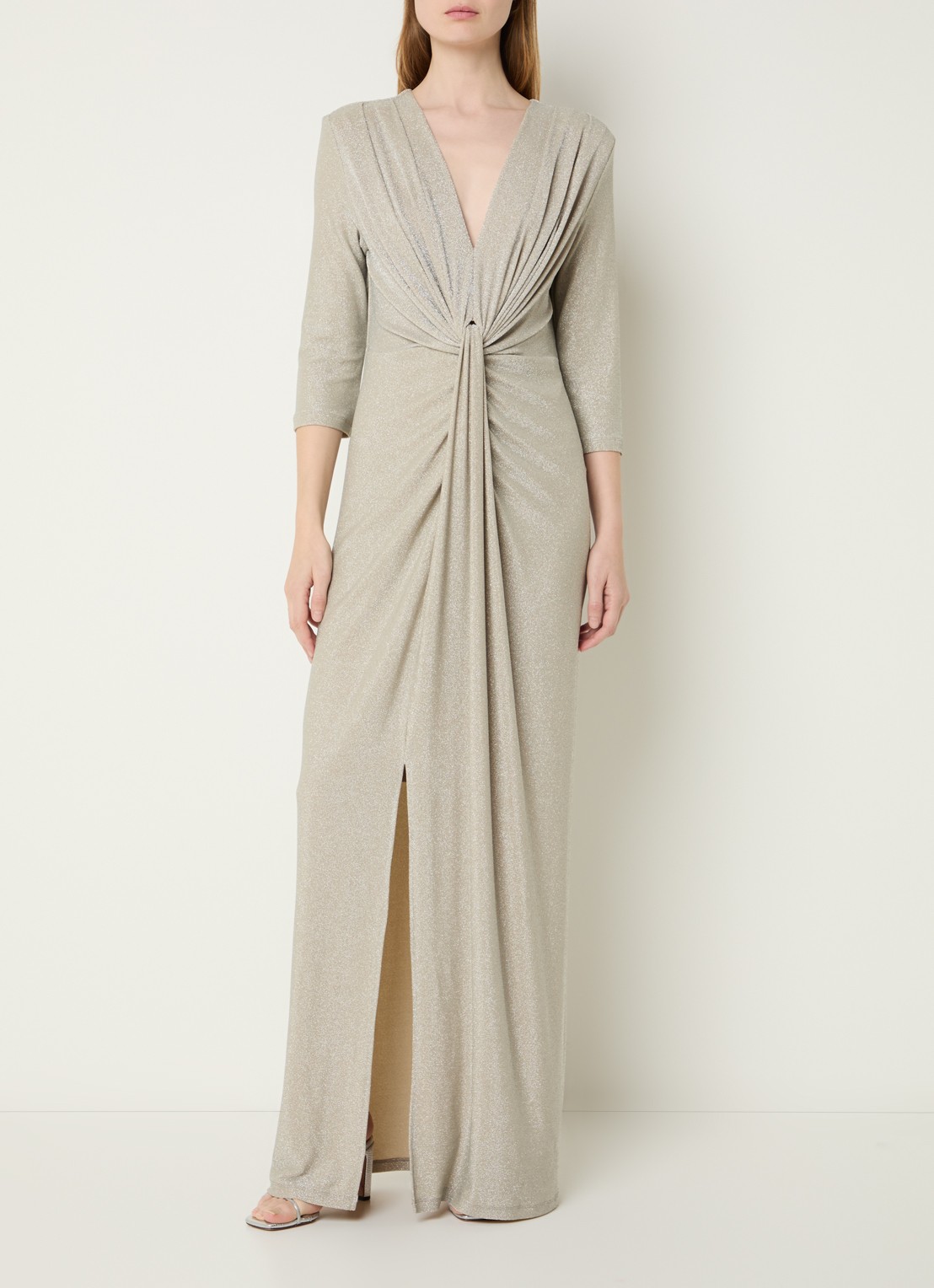 Joseph Ribkoff Maxi jurk met plooidetail en lurex - detail zilver