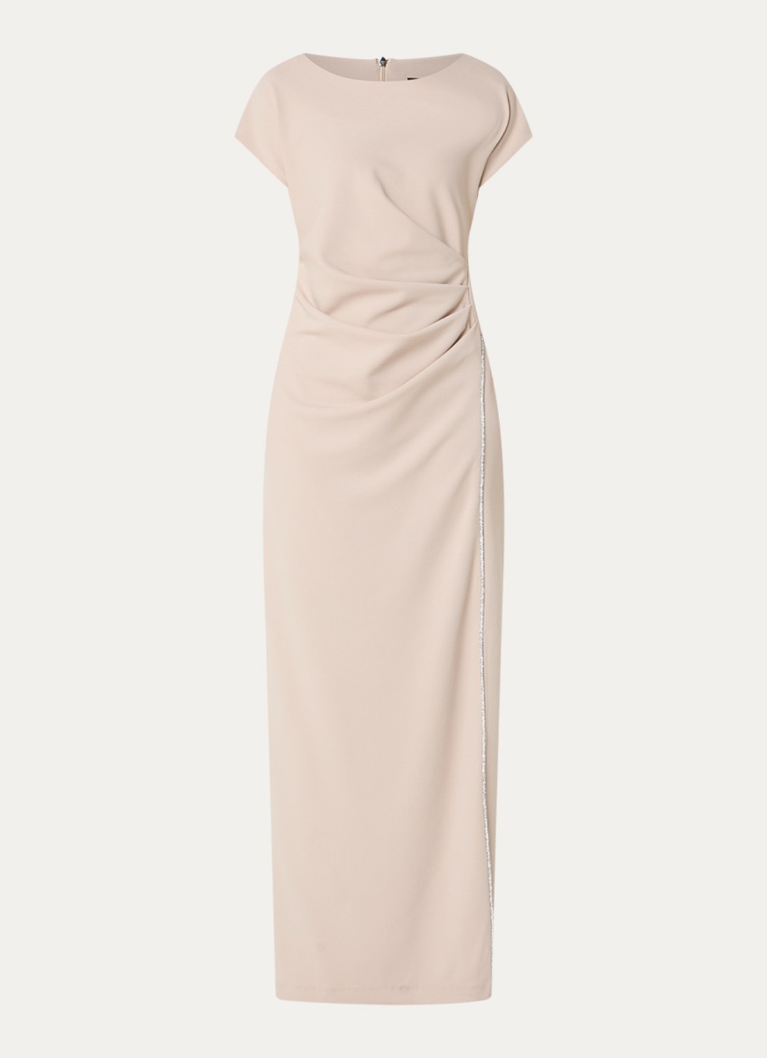 Joseph Ribkoff Maxi jurk met plooidetail en strass - voorkant 3 donkerbeige