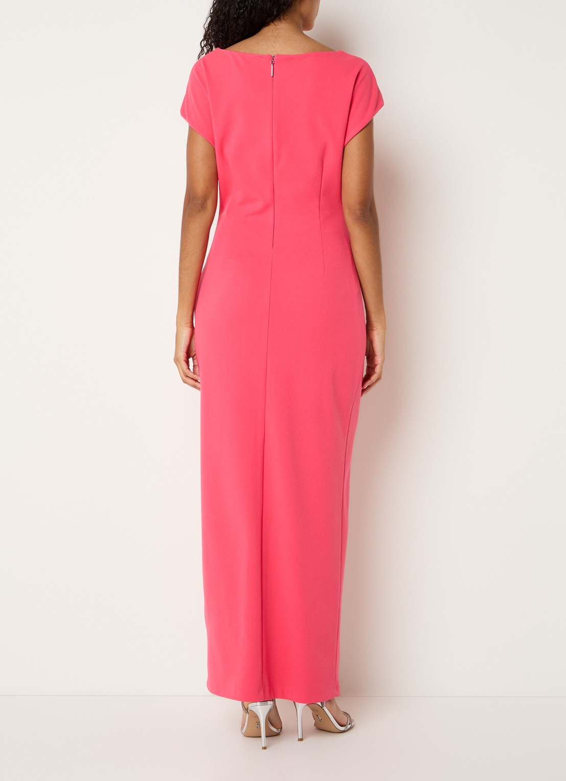 Joseph Ribkoff Maxi jurk met plooidetail en strass - achterkant koraalroze