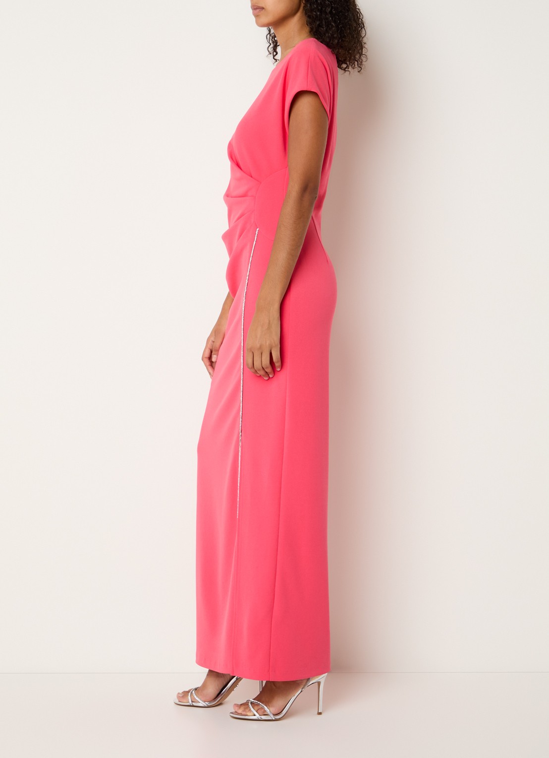 Joseph Ribkoff Maxi jurk met plooidetail en strass - voorkant 3 koraalroze