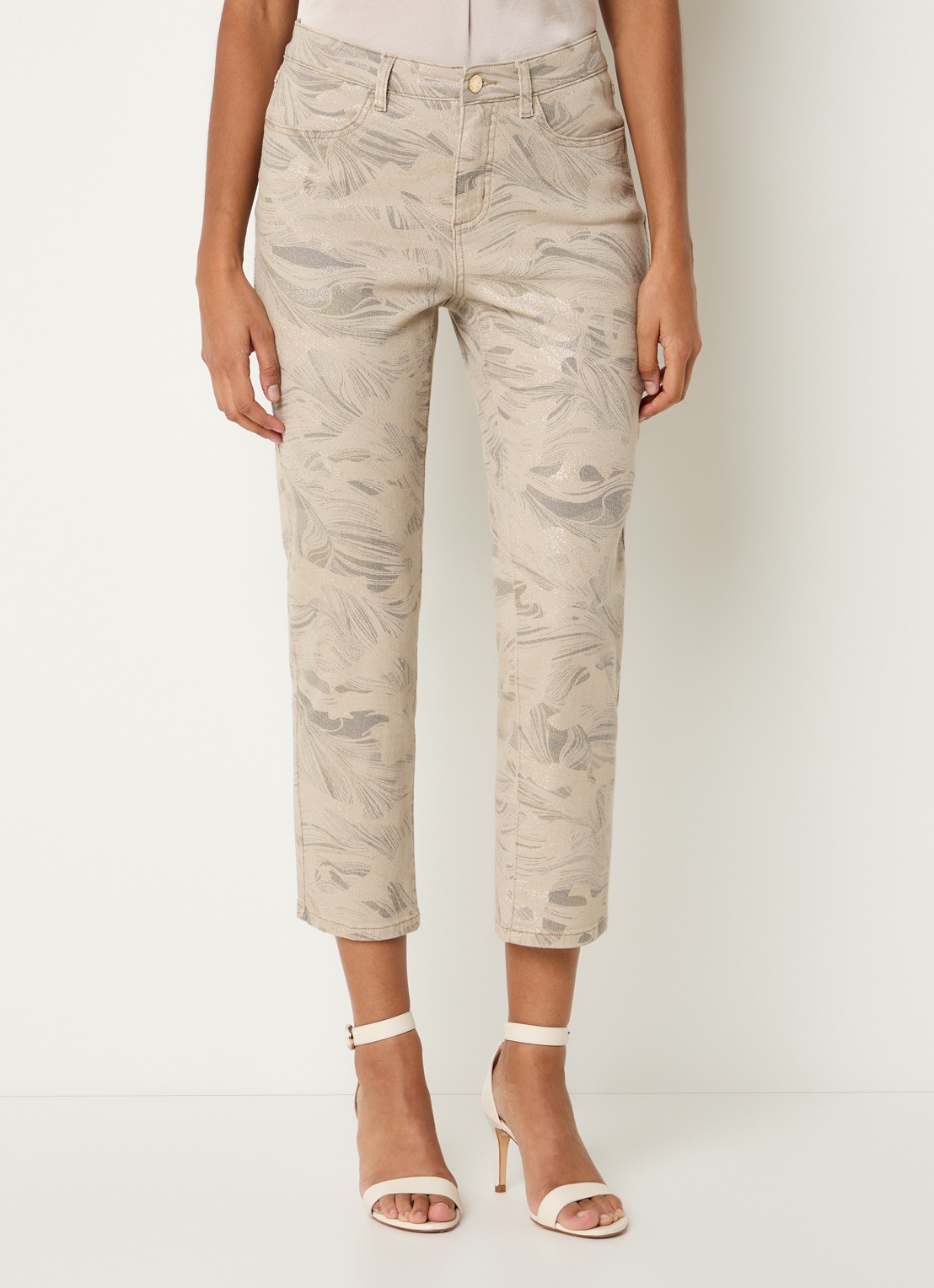 Joseph Ribkoff Mid waist cropped slim fit jeans met gekleurde wassing en print - detail 4 beige