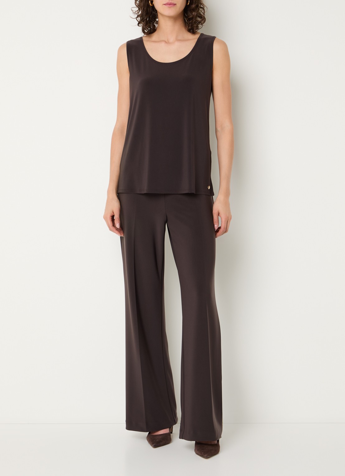 Joseph Ribkoff Mid waist flared fit broek met stretch - voorkant 2 donkerbruin