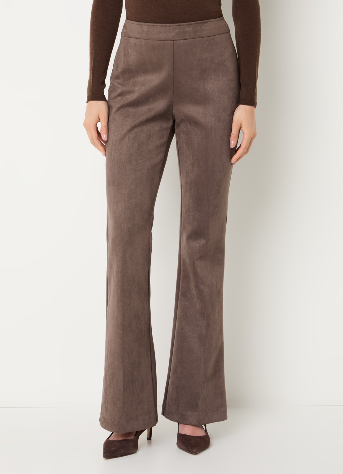 Joseph Ribkoff Mid waist flared fit broek van fluweel - detail 4 bruin