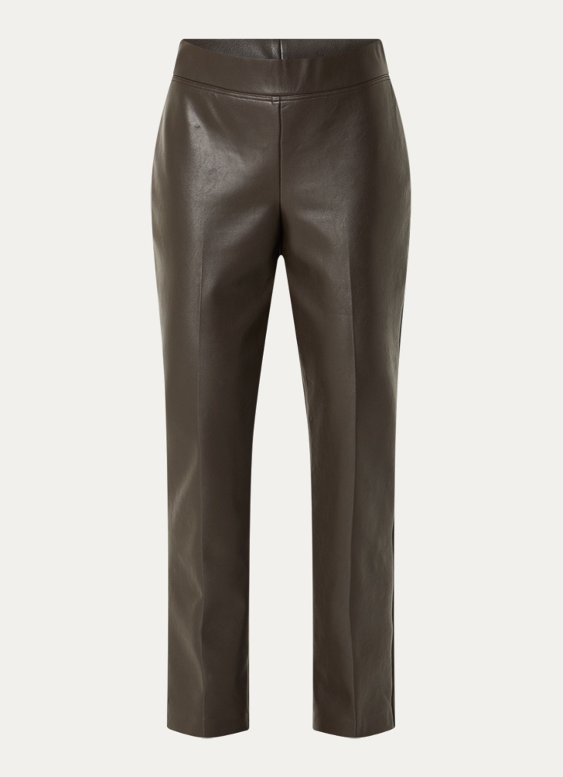 Joseph Ribkoff Mid waist straight fit broek van imitatieleer - voorkant donkerbruin