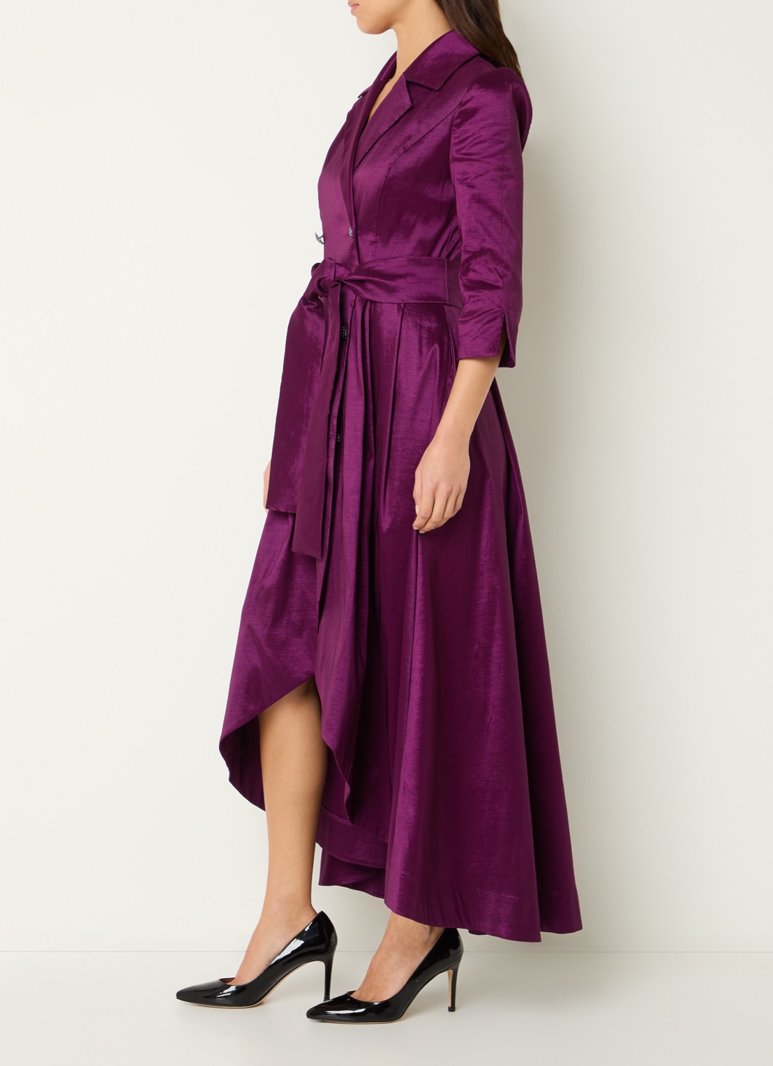 Joseph Ribkoff Midi blazerjurk met steekzakken en glanzende finish - voorkant 4 aubergine