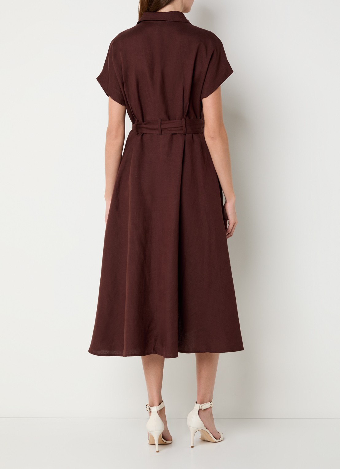 Joseph Ribkoff Midi blousejurk in linnenblend met strikceintuur - achterkant 4 kastanjebruin