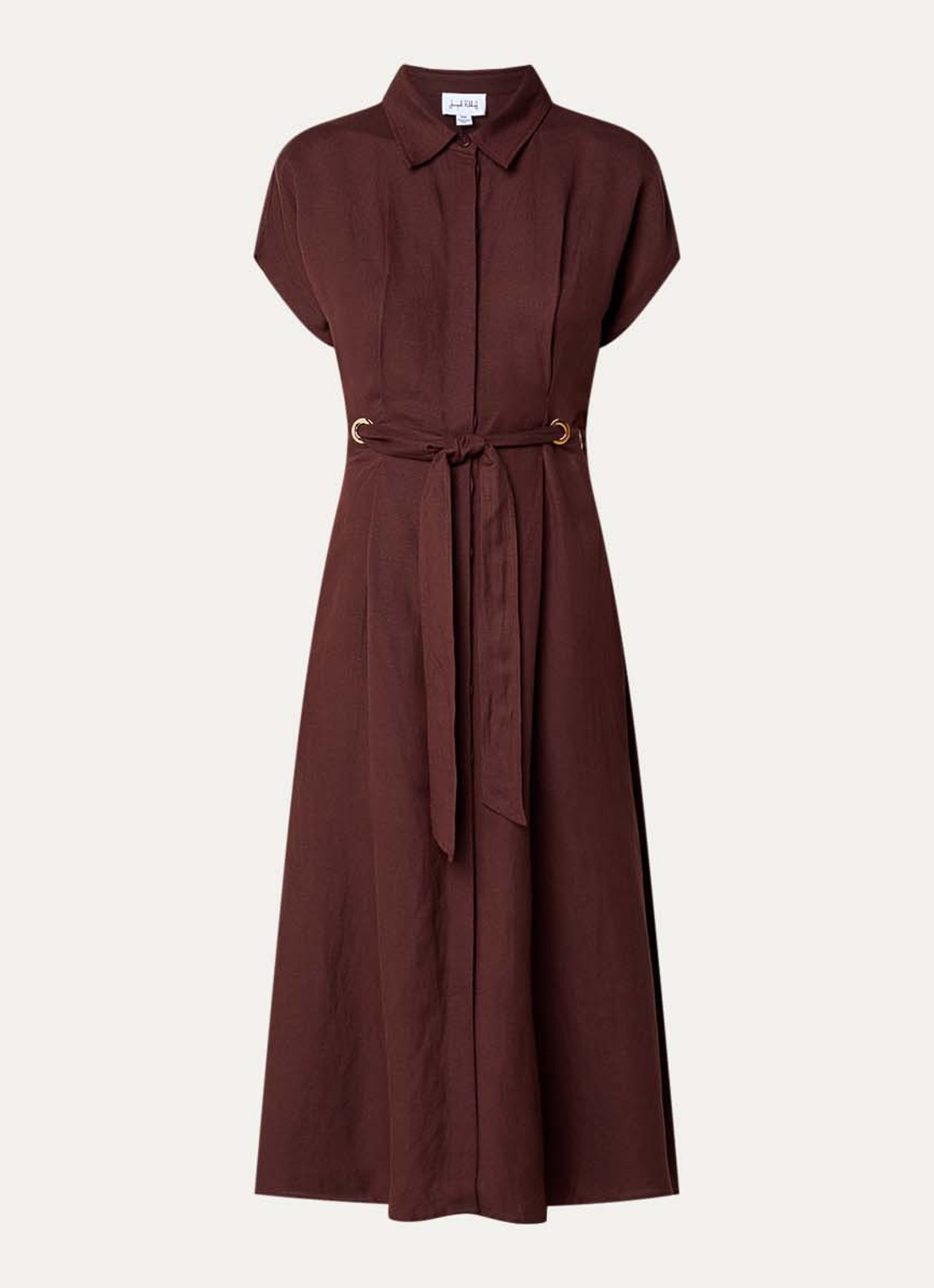 Joseph Ribkoff Midi blousejurk in linnenblend met strikceintuur - voorkant 2 kastanjebruin