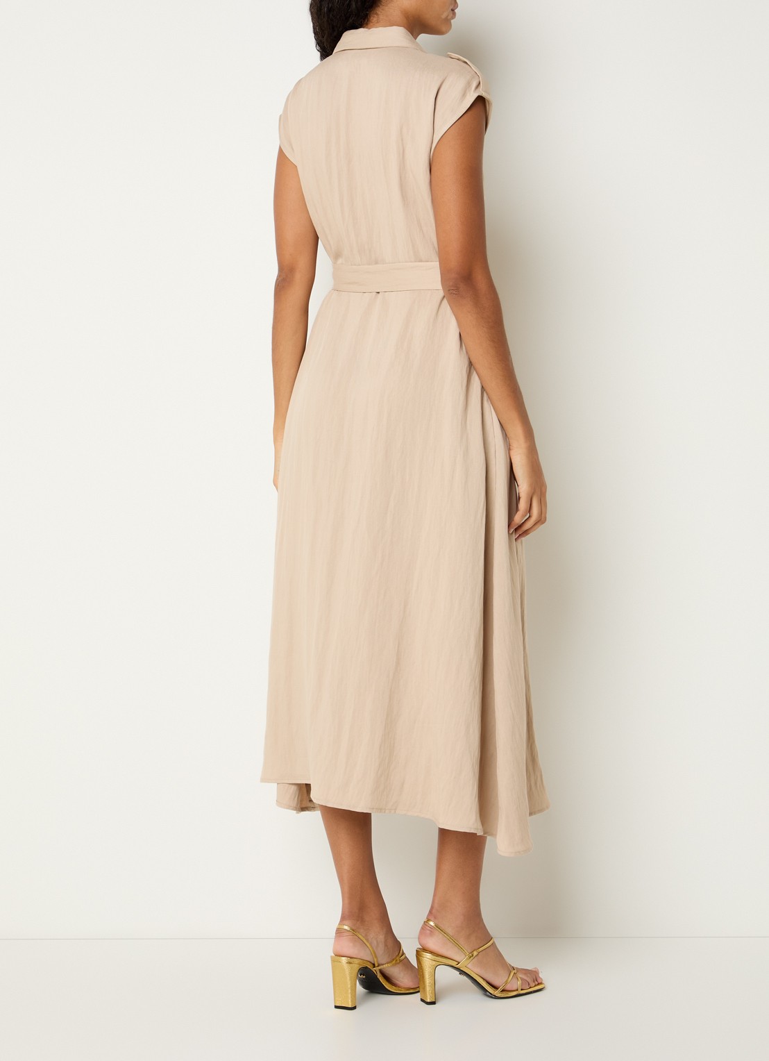 Joseph Ribkoff Midi blousejurk met kraag en ceintuur - achterkant 4 beige