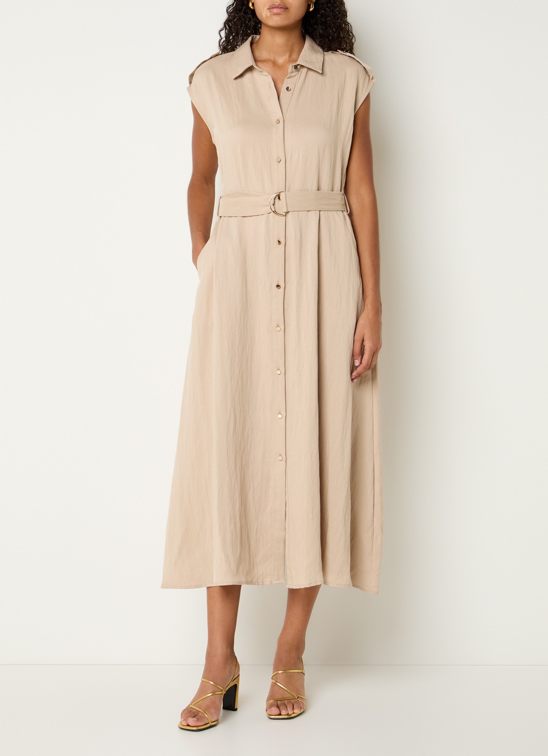 Joseph Ribkoff Midi blousejurk met kraag en ceintuur - detail 3 beige