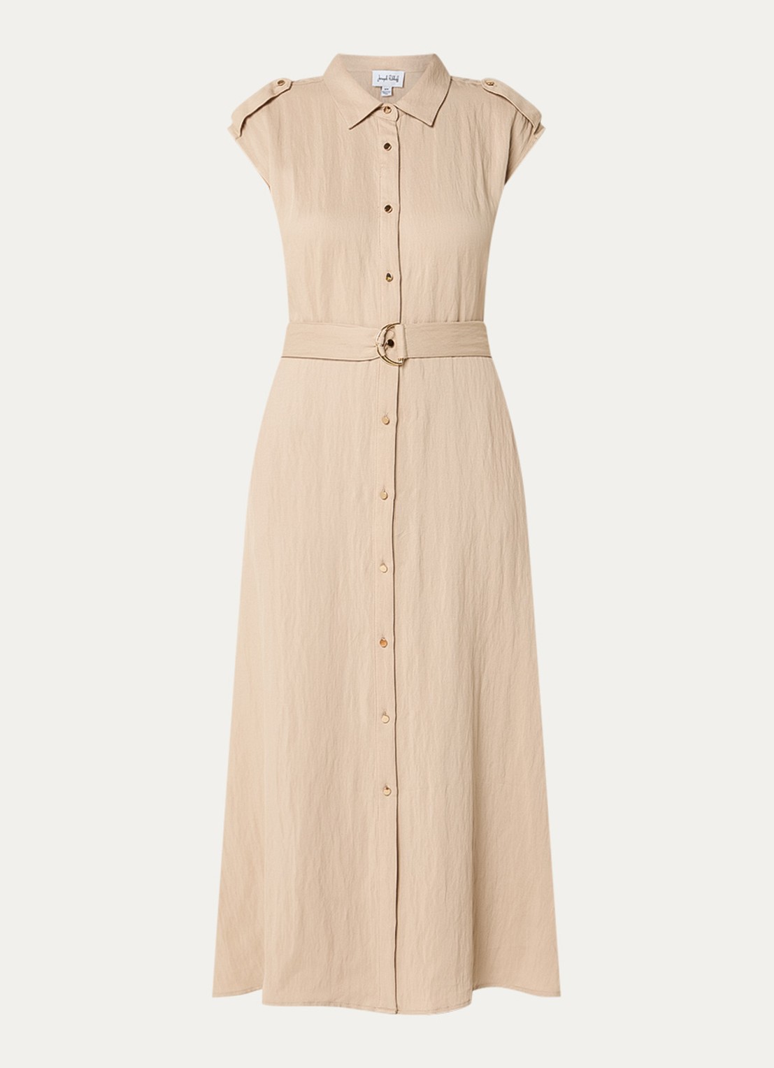 Joseph Ribkoff Midi blousejurk met kraag en ceintuur - voorkant beige