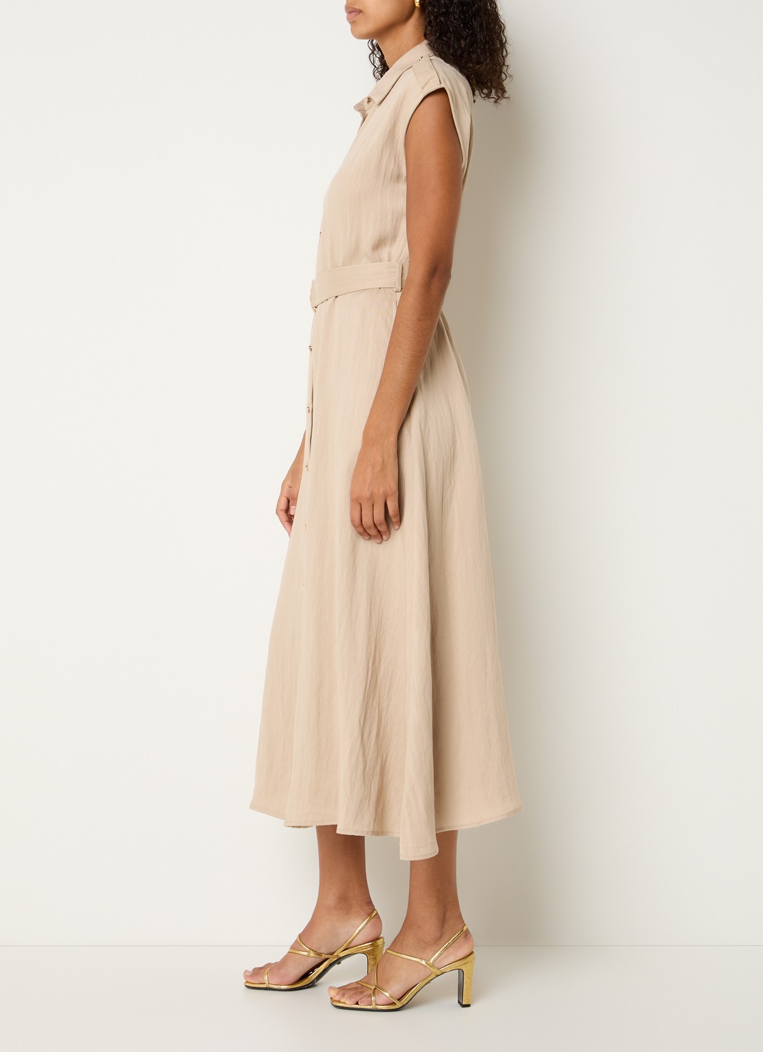 Joseph Ribkoff Midi blousejurk met kraag en ceintuur - voorkant 2 beige