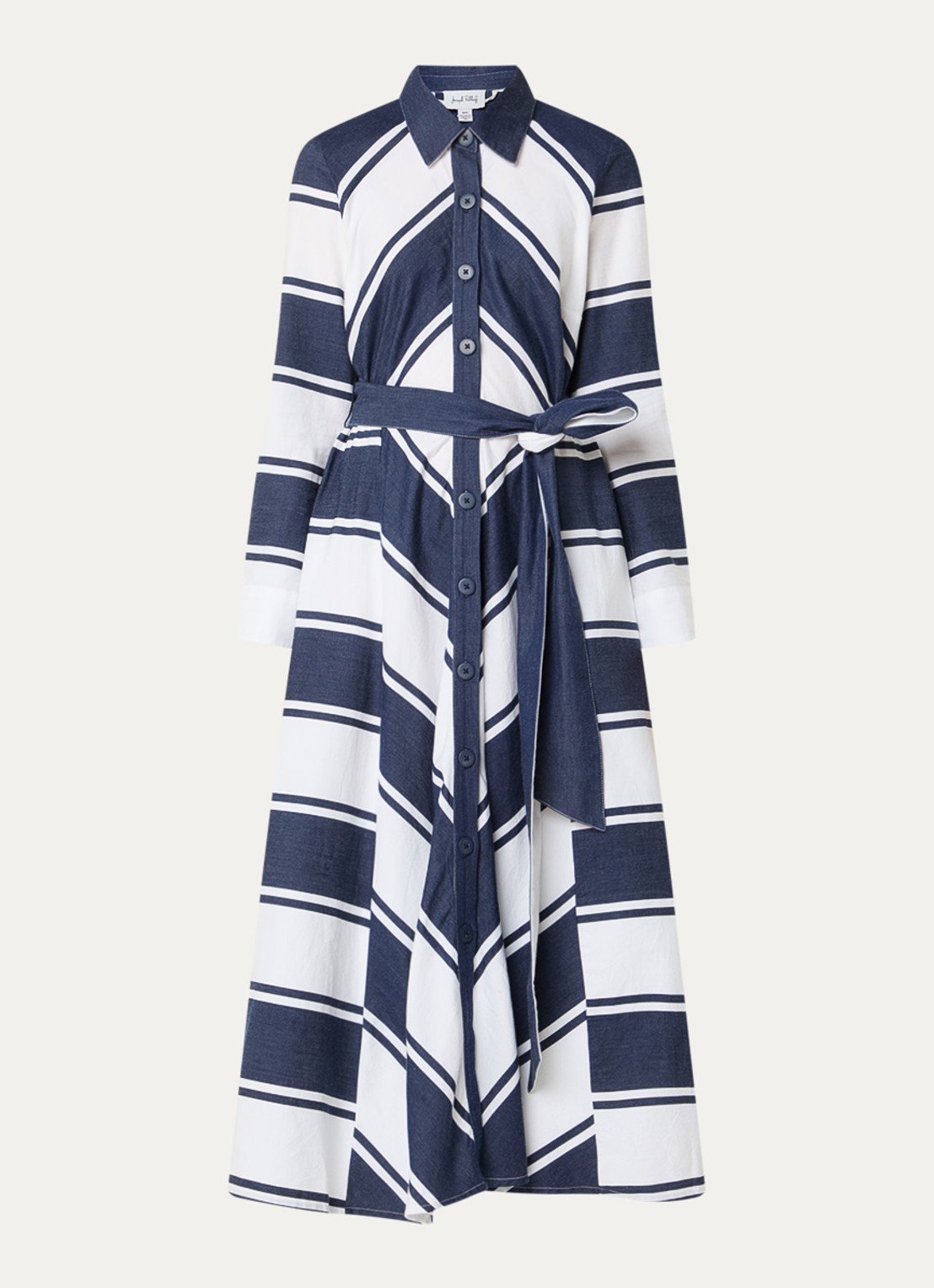 Joseph Ribkoff Midi blousejurk met strikceintuur en print - voorkant 2 donkerblauw