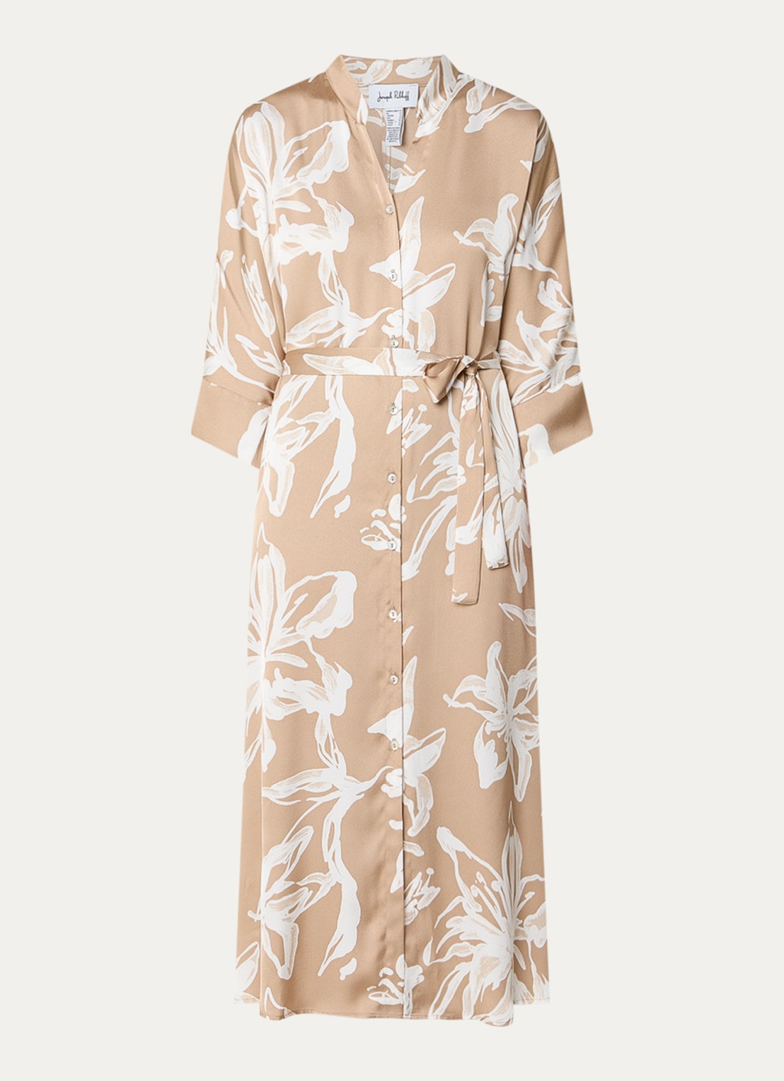 Joseph Ribkoff Midi blousejurk van satijn met bloemenprint - voorkant beige
