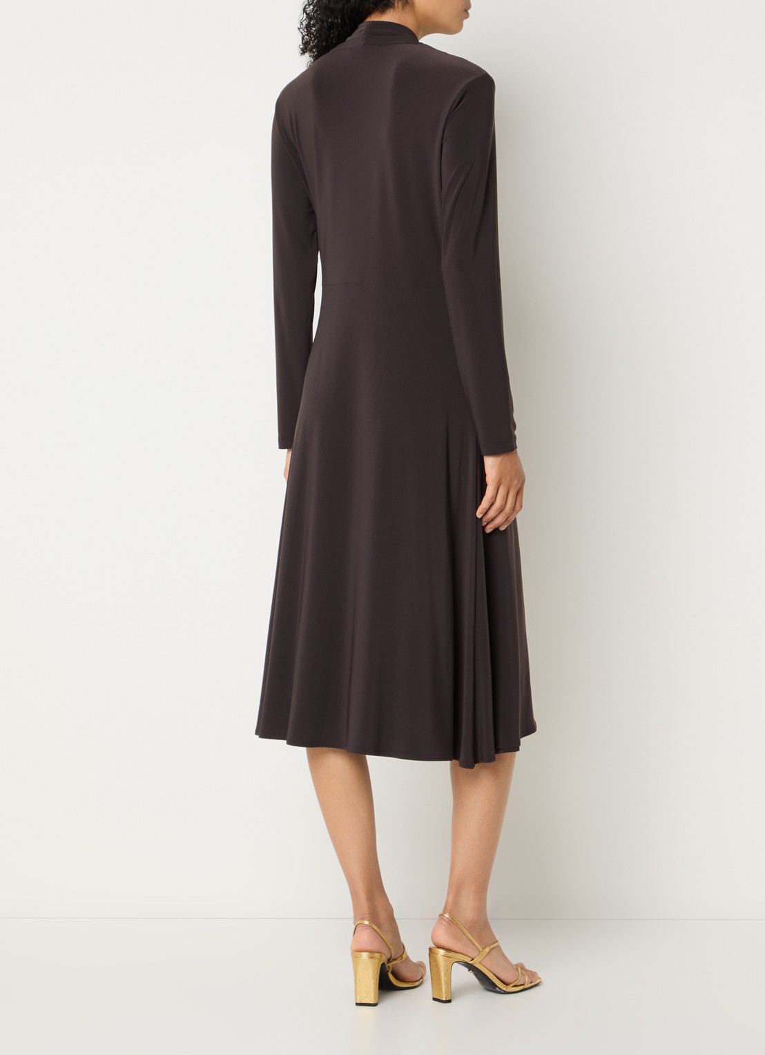 Joseph Ribkoff Midi jurk met knoopdetail - achterkant donkerbruin