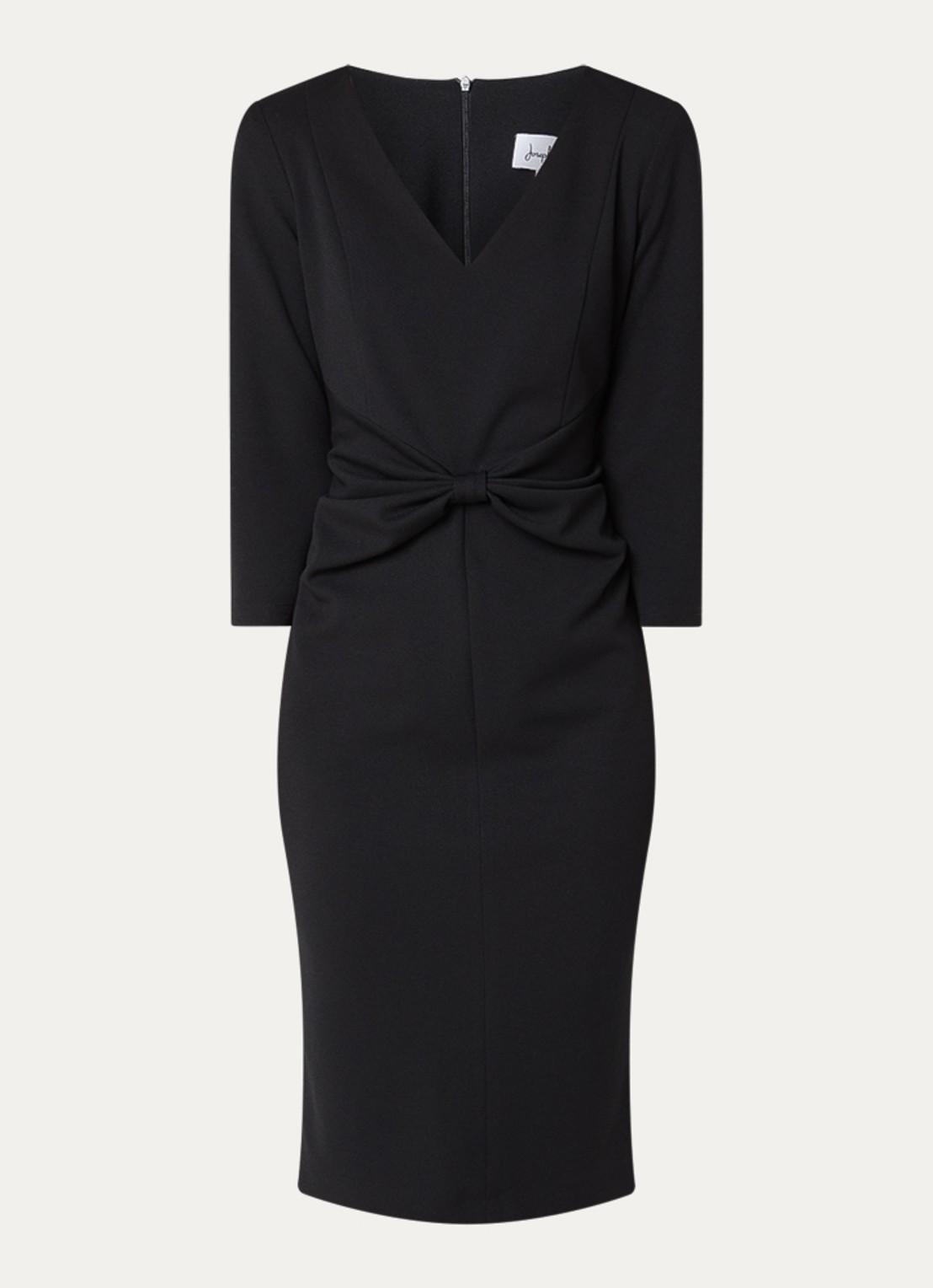 Joseph Ribkoff Midi jurk met schoudervulling en strikdetail - voorkant 2 zwart