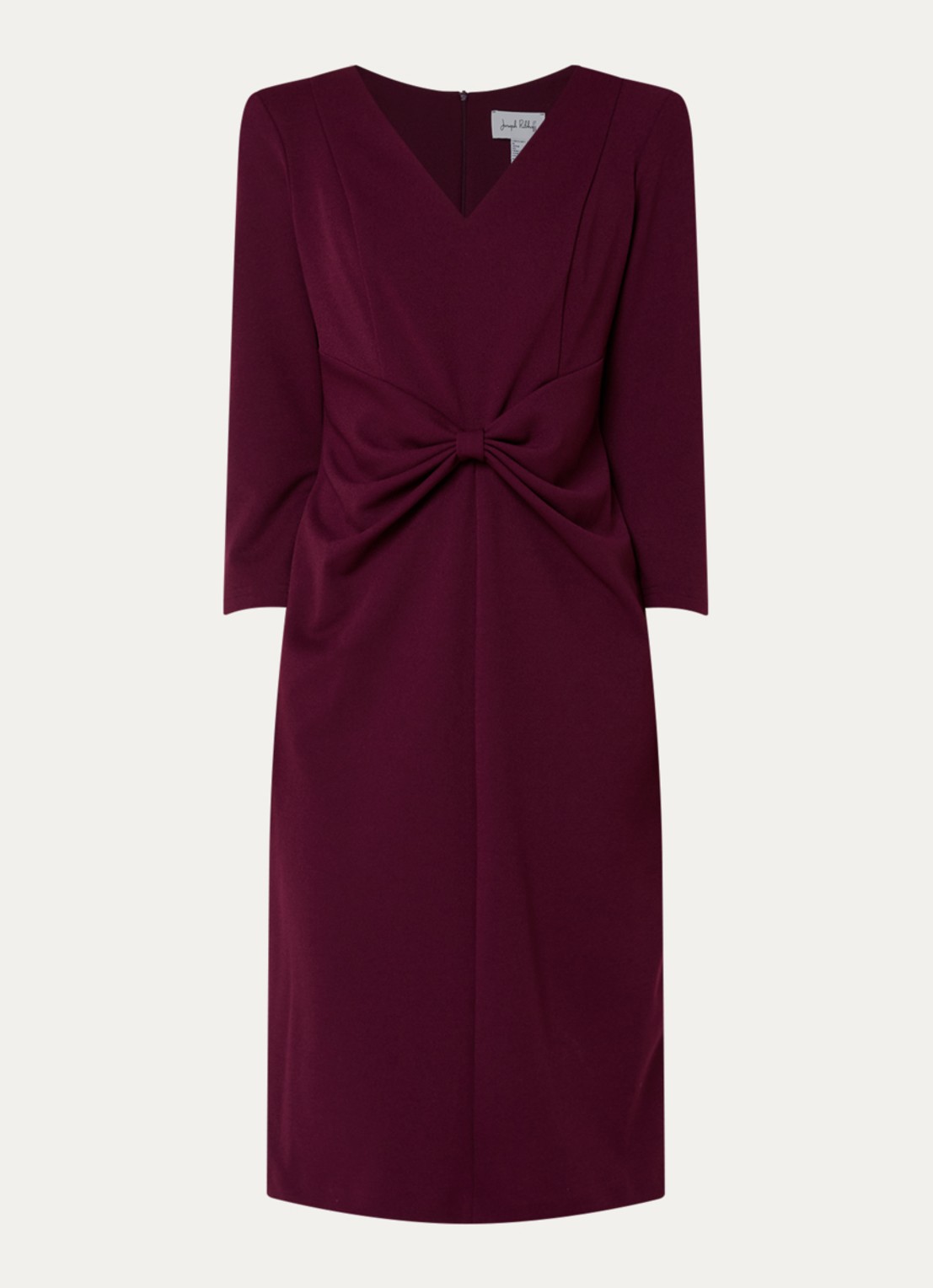Joseph Ribkoff Midi jurk met schoudervulling en strikdetail - voorkant 2 aubergine