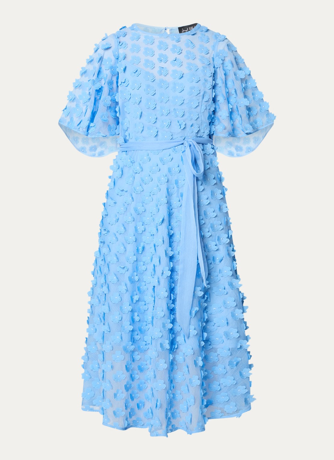 Joseph Ribkoff Midi jurk met strikceintuur en applicatie - voorkant 3 donkerblauw