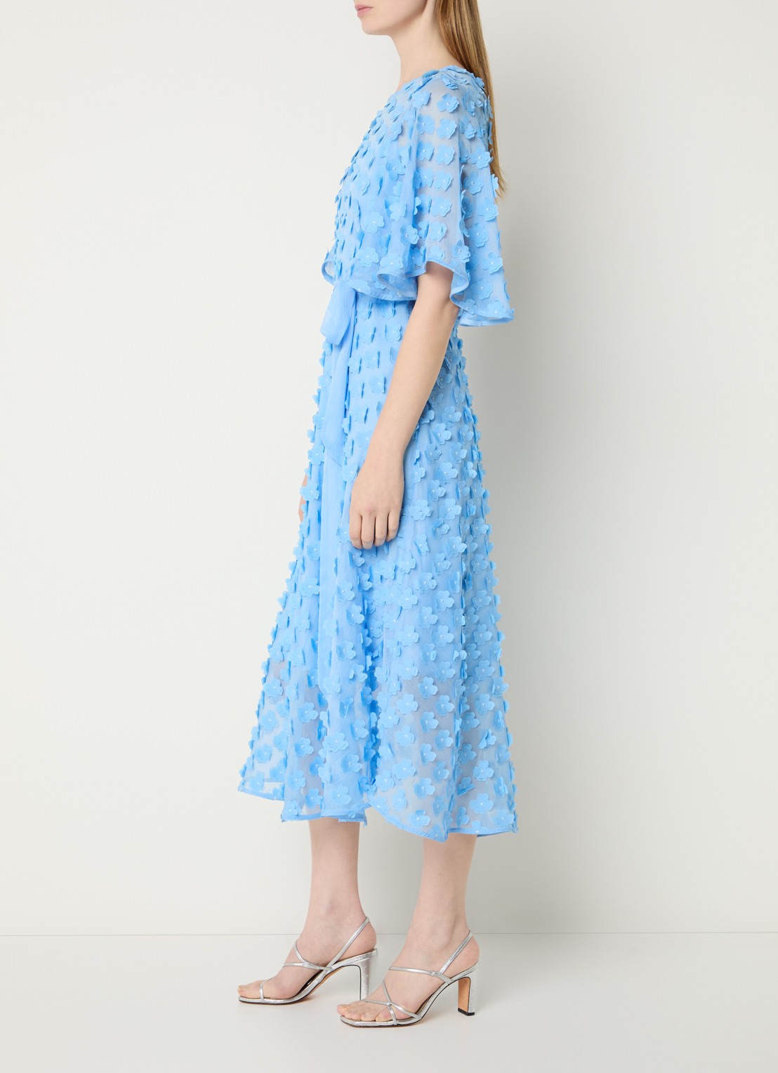Joseph Ribkoff Midi jurk met strikceintuur en applicatie - voorkant 4 donkerblauw