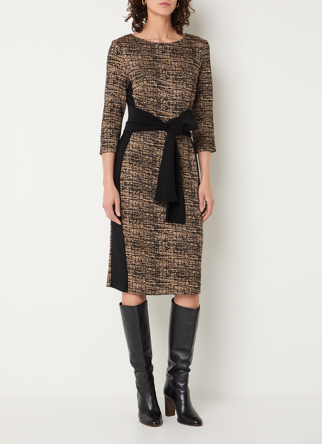 Joseph Ribkoff Midi jurk met strikceintuur - detail 3 camel
