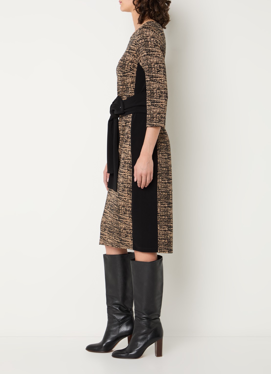 Joseph Ribkoff Midi jurk met strikceintuur - voorkant 2 camel