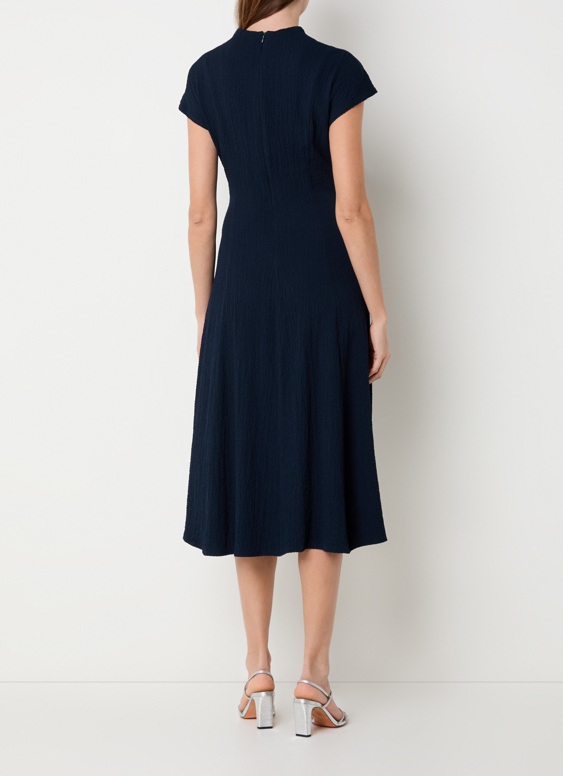 Joseph Ribkoff Midi jurk met structuur en strikceintuur - achterkant donkerblauw