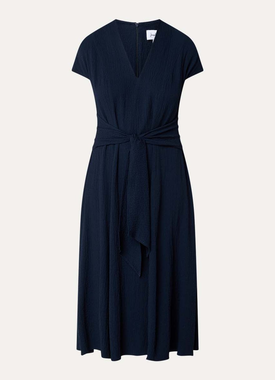 Joseph Ribkoff Midi jurk met structuur en strikceintuur - voorkant 3 donkerblauw