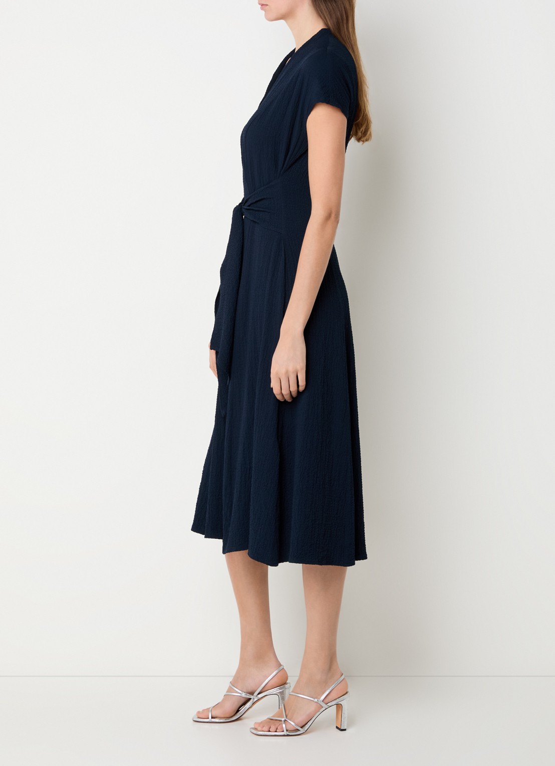 Joseph Ribkoff Midi jurk met structuur en strikceintuur - voorkant 4 donkerblauw