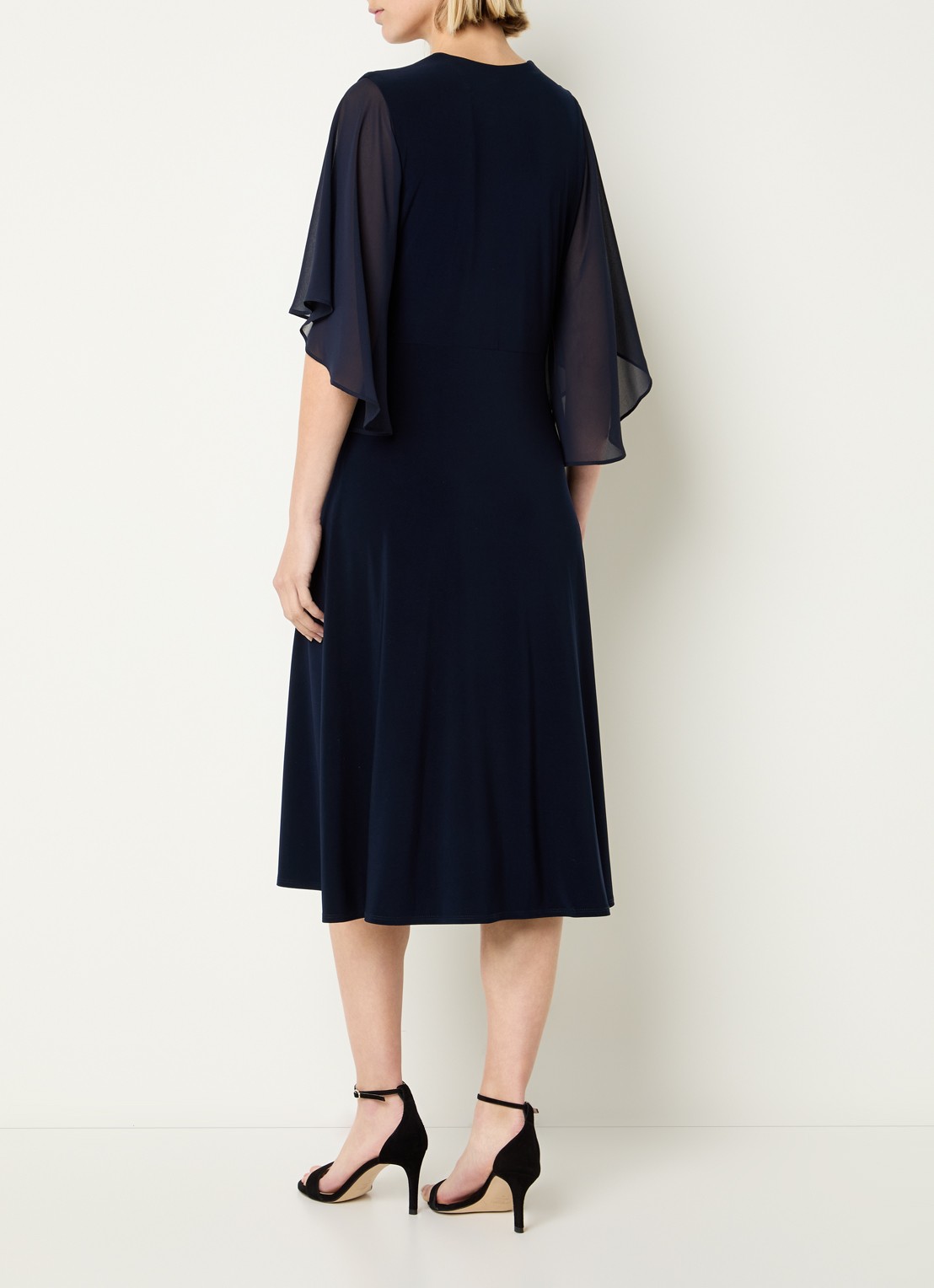 Joseph Ribkoff Midi jurk met V-hals en plooidetail - achterkant 3 donkerblauw