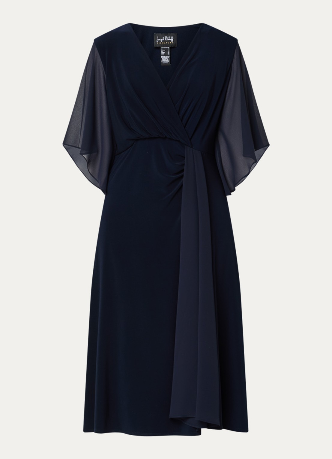 Joseph Ribkoff Midi jurk met V-hals en plooidetail - voorkant donkerblauw