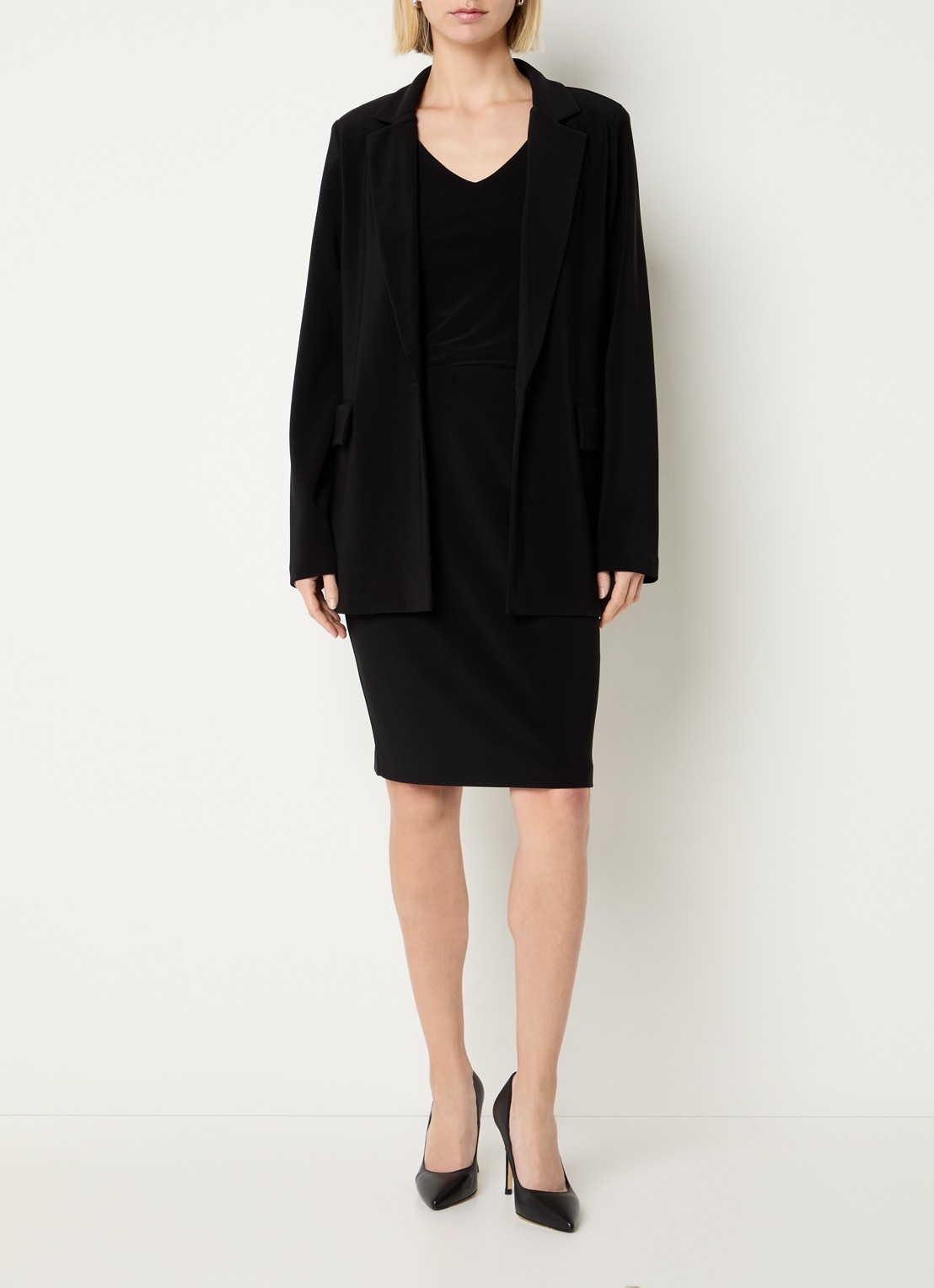 Joseph Ribkoff Midi kokerrok met stretch - voorkant 4 zwart