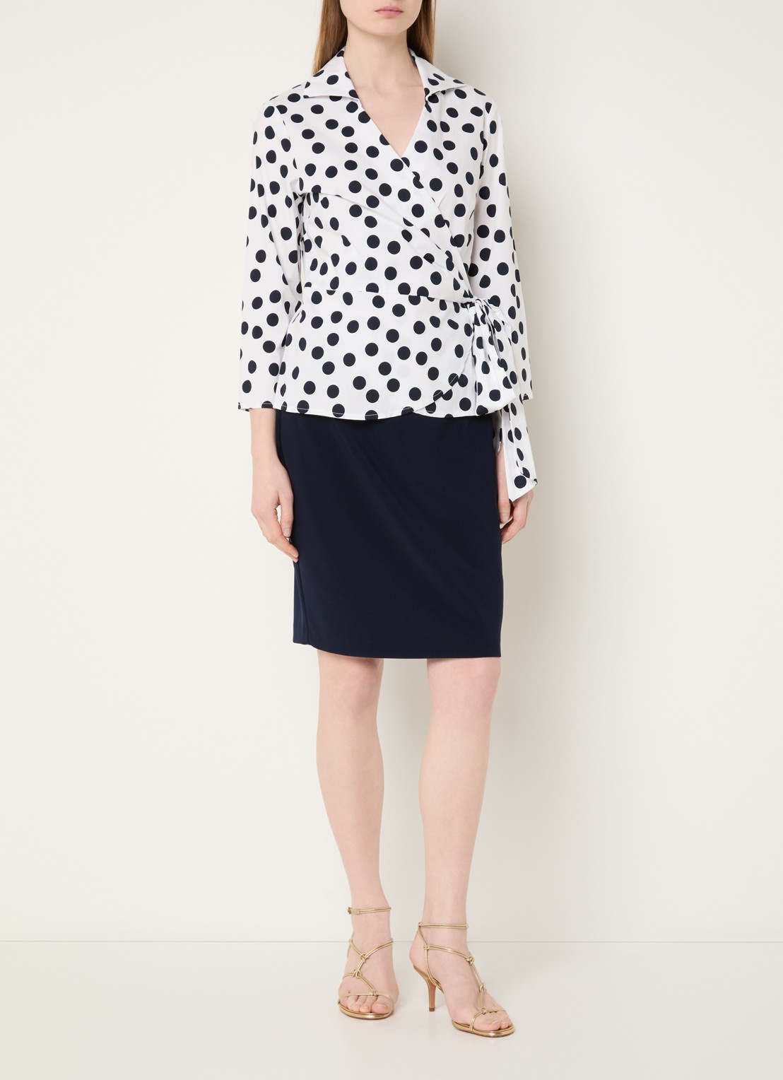 Joseph Ribkoff Midi kokerrok met stretch - voorkant 4 donkerblauw