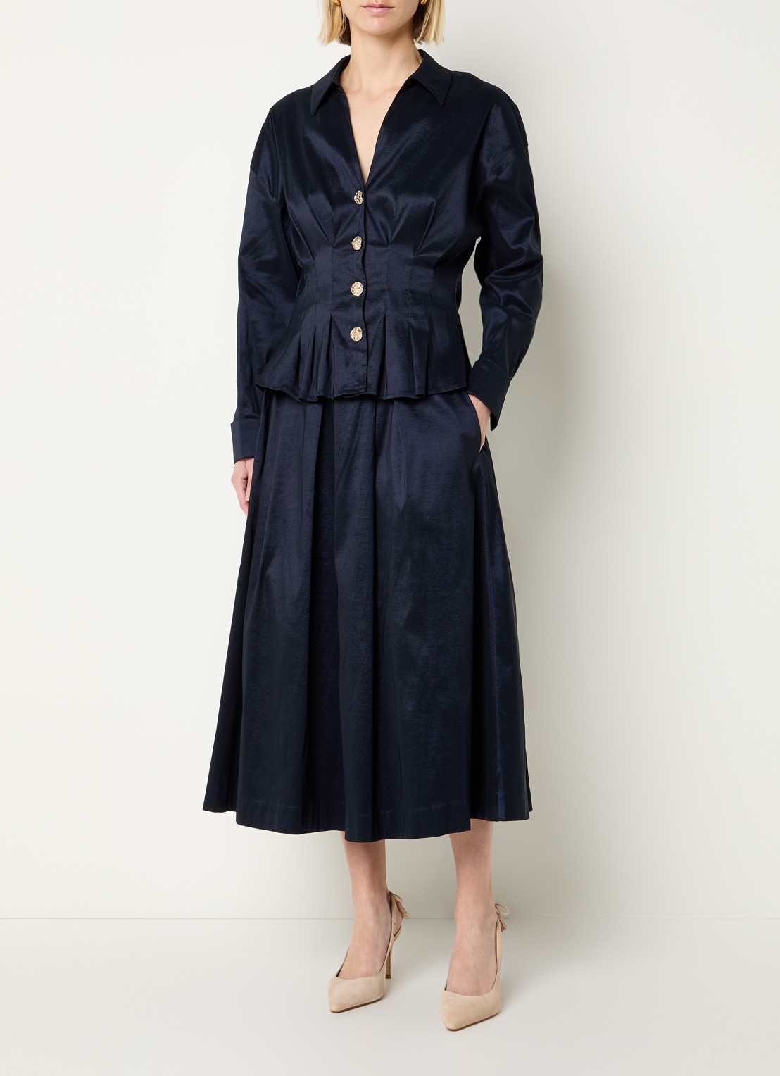 Joseph Ribkoff Midi plooirok - voorkant 2 donkerblauw